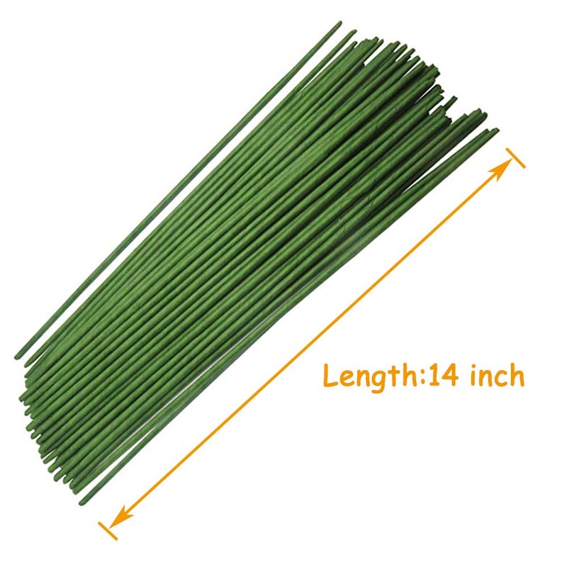 Xilanhhaa 100 Pcs 14 Inch 18 Gauge Floral Stems Wire,Green Flower Paper Wrapped Wires,DIY Crafting Floral Stem for Artificial Flowers Arrangements,Bouquets Flower Making Supplies - Image 2
